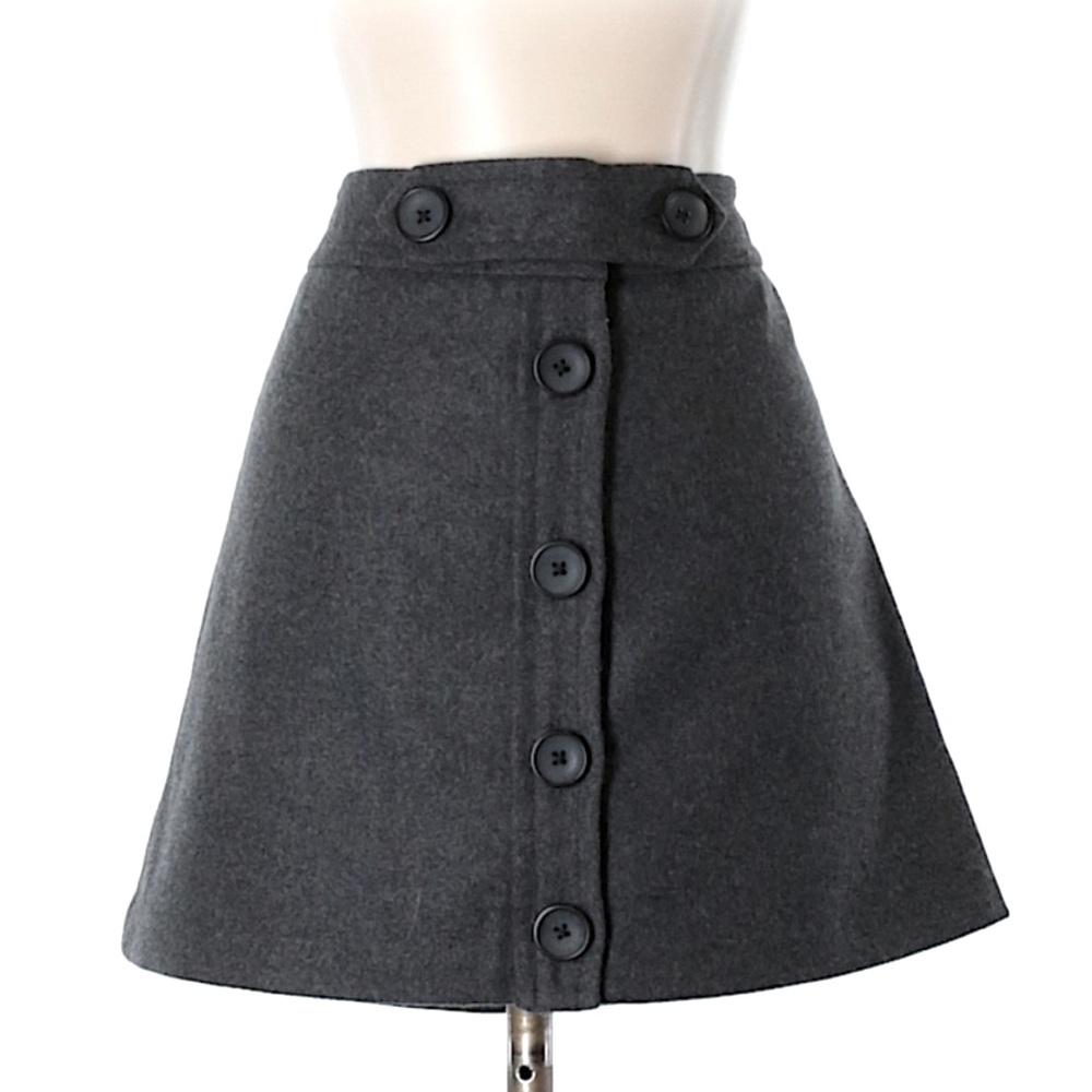 🌟FREE🌟GAP Wool Blend Mini Skirt Dark Grey Black Button Up Front Accent